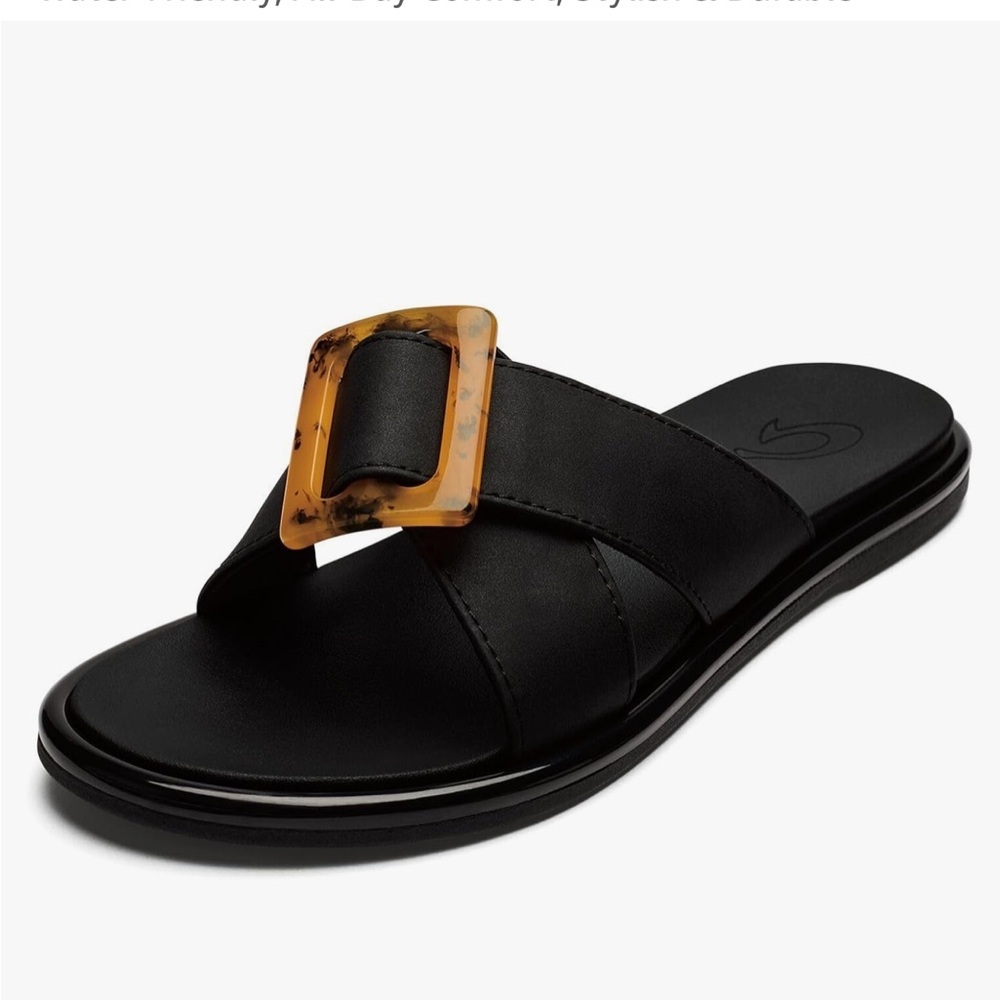 OluKai Black Sandals with Tortoise Buckle